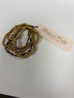 Lightweight Stainless Steel-Gold Toned  Beaded Bracelet Stack